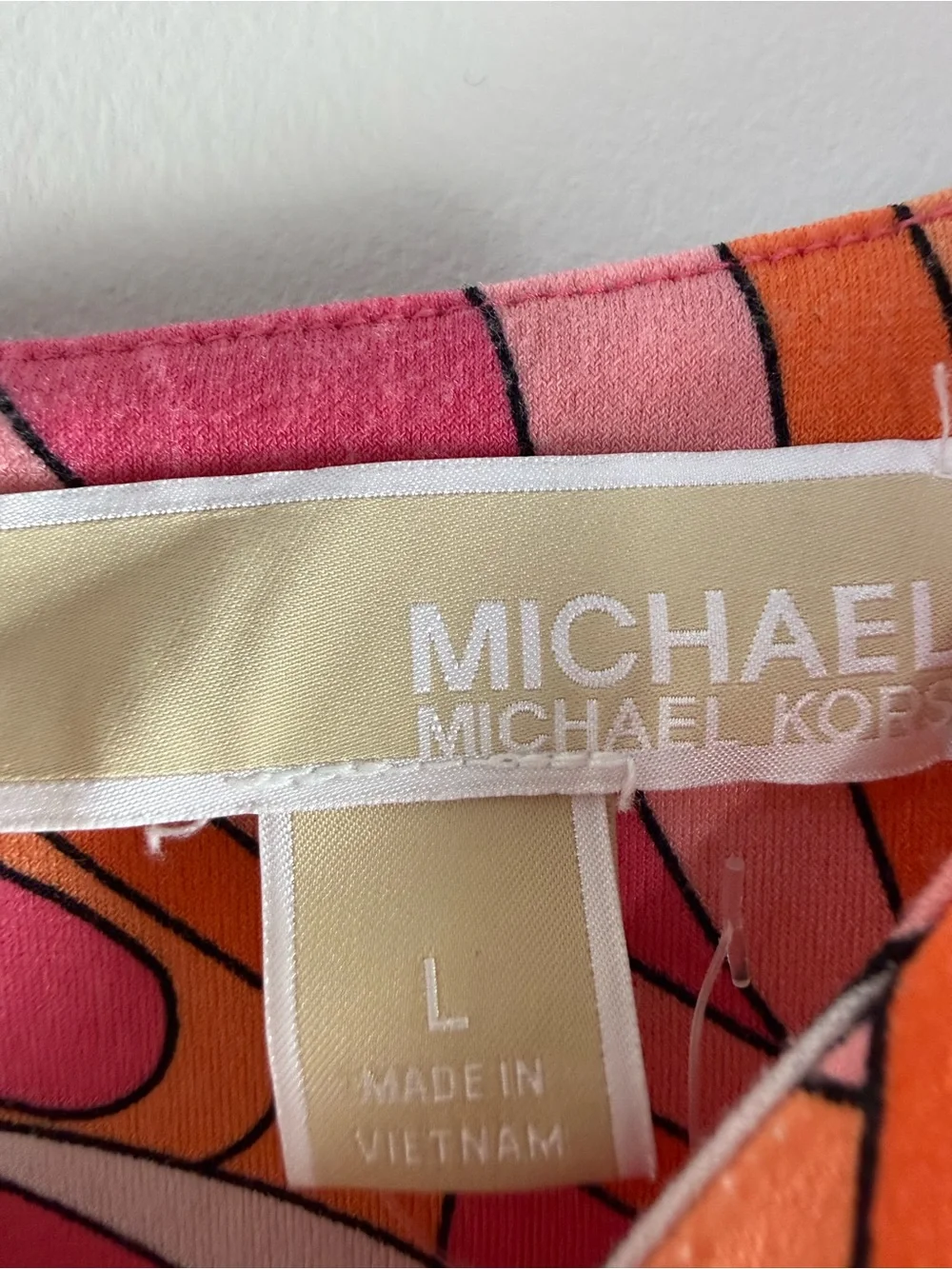 MICHAEL KORS Pink & Orange Swirly Psychedelic Printed Halter Dress Size Large